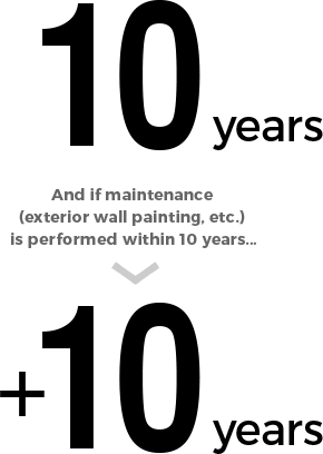 10 years And if maintenance (exterior wall painting, etc.) is performed within 10 years... +10 years